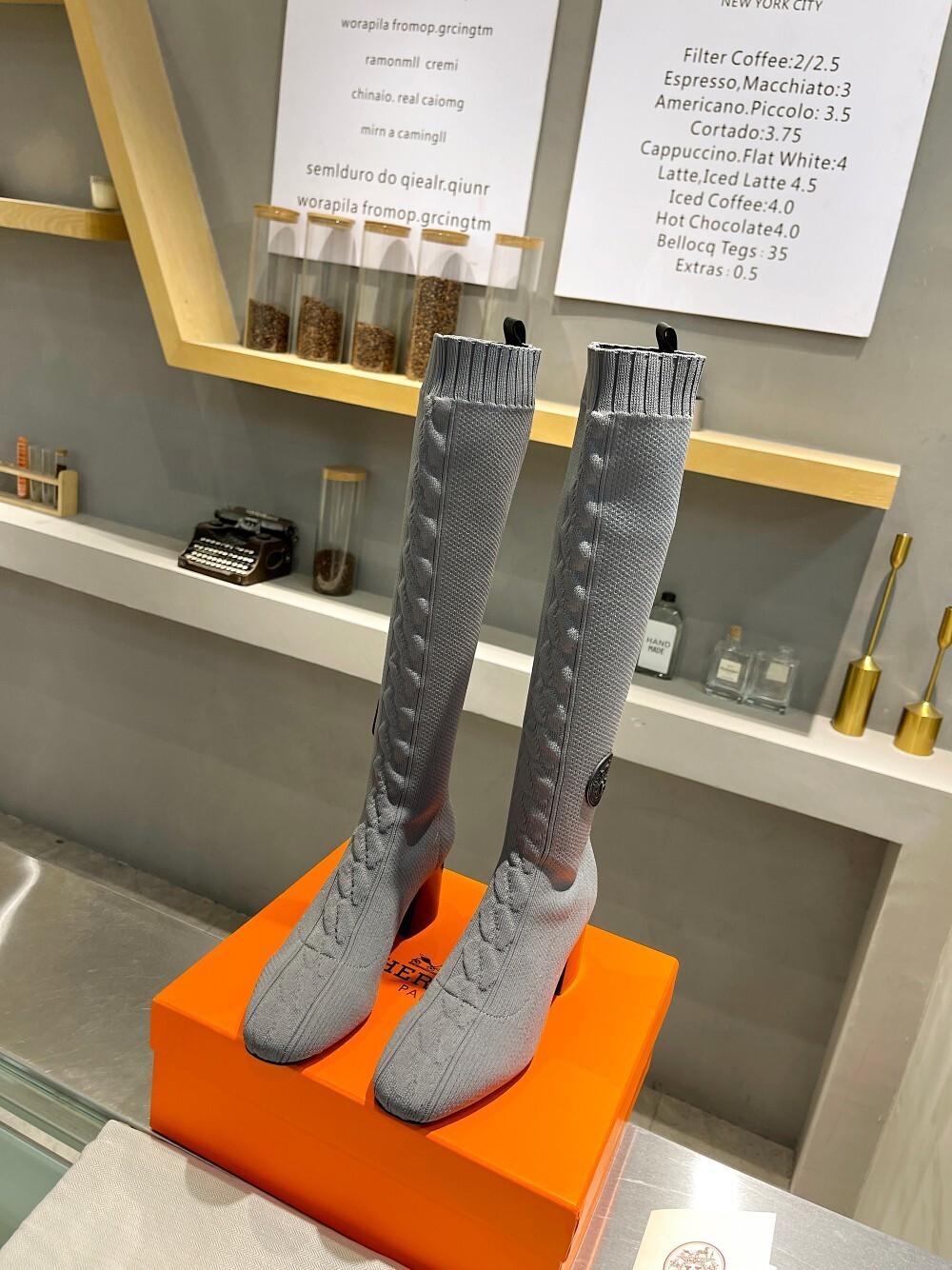 HERMES女靴 2025專櫃同步 愛馬仕彈力粗跟襪子靴